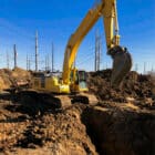 V-Bottom Rock Bucket for sale Scooping Dirt - Rockland Manufacturing